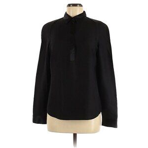 AKRIS Black Snap Front Popover 100% Silk Blouse 8